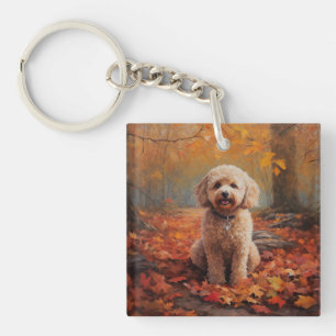 Cockapoo in Autumn Leaves Fall Inspire Key Ring
