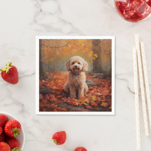Cockapoo in Autumn Leaves Fall Inspire Napkin