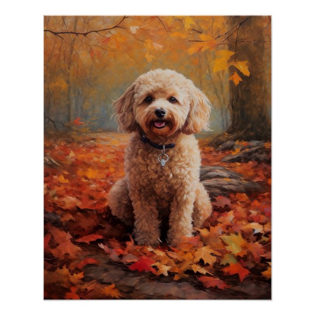 Cockapoo in Autumn Leaves Fall Inspire Poster (Front)