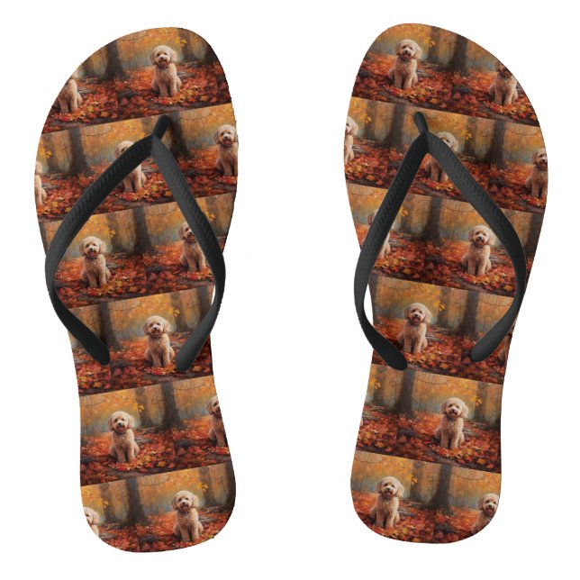 Cockapoo in Autumn Leaves Fall Inspire Thongs (Footbed)