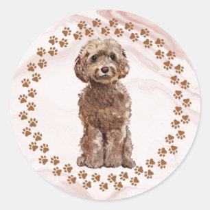 Cockapoo Paw Prints and Marble Background Classic Round Sticker