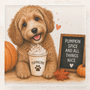 Cockapoo Pumpkin Spice Puppaccino Glass Coaster