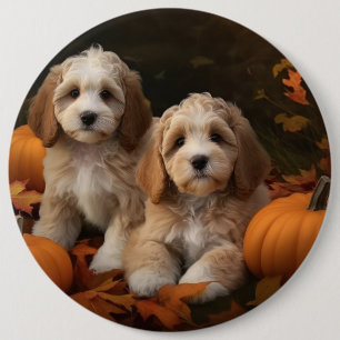 Cockapoo Puppy Autumn Delight Pumpkin  6 Cm Round Badge