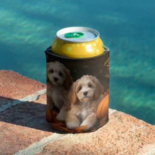 Cockapoo Puppy Autumn Delight Pumpkin Can Cooler