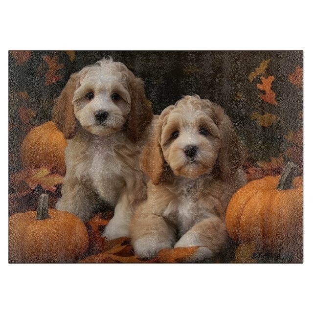 Cockapoo Puppy Autumn Delight Pumpkin  Cutting Board (Front)