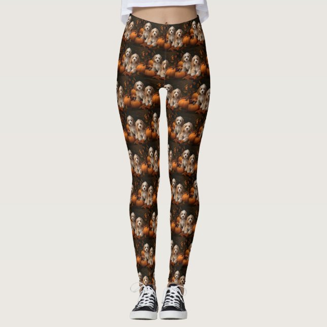 Cockapoo Puppy Autumn Delight Pumpkin  Leggings (Front)