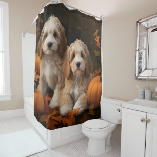 Cockapoo Puppy Autumn Delight Pumpkin  Shower Curtain