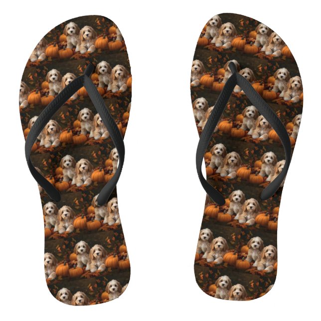 Cockapoo Puppy Autumn Delight Pumpkin  Thongs (Footbed)