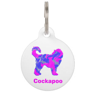 Cockapoo Puppy Crazy Hot Pink and Blue / White Pet Tag