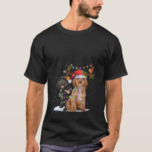 Cockapoo Reindeer Santa Hat Xmas Lights Christmas T-Shirt