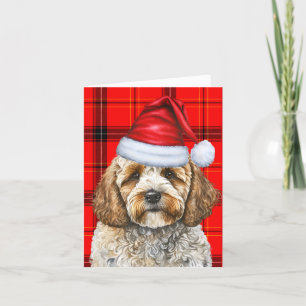 Cockapoo Santa Dog Red Holiday Plaid Christmas