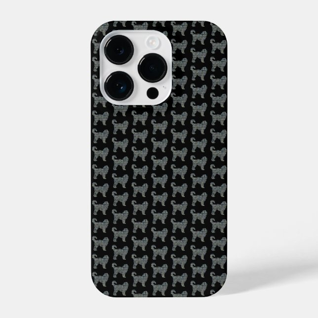 Cockapoo Silhouette Yellow & Black Grid iPhone Case (Back)