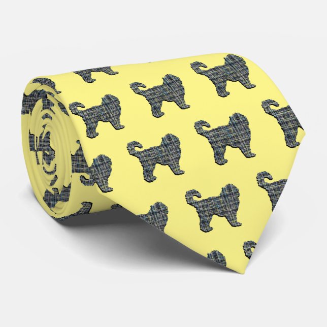Cockapoo Silhouette Yellow & Black Grid Yellow Tie (Rolled)