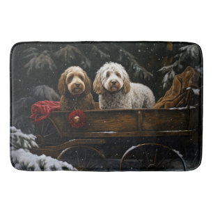Cockapoo Snowy Sleigh Christmas Decor   Bath Mat
