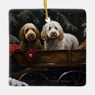 Cockapoo Snowy Sleigh Christmas Decor    Ceramic Ornament