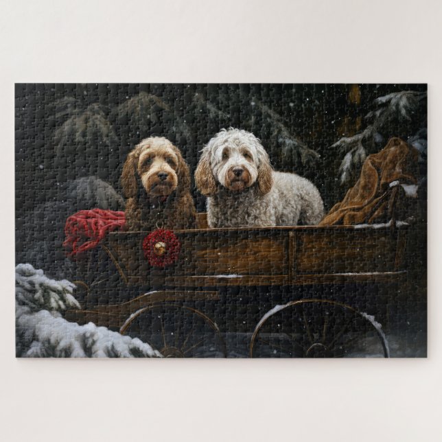 Cockapoo Snowy Sleigh Christmas Decor   Jigsaw Puzzle (Horizontal)
