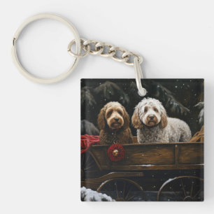 Cockapoo Snowy Sleigh Christmas Decor Key Ring