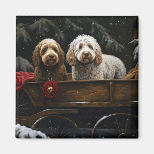Cockapoo Snowy Sleigh Christmas Decor Magnet