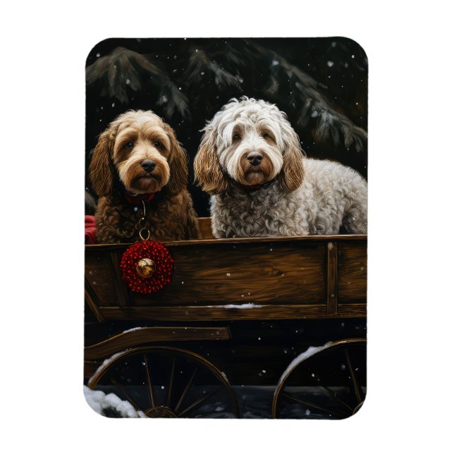 Cockapoo Snowy Sleigh Christmas Decor    Magnet (Vertical)