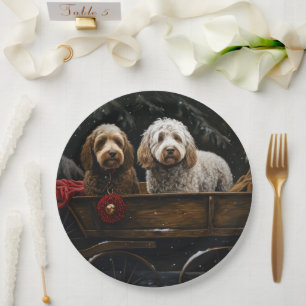 Cockapoo Snowy Sleigh Christmas Decor Paper Plate
