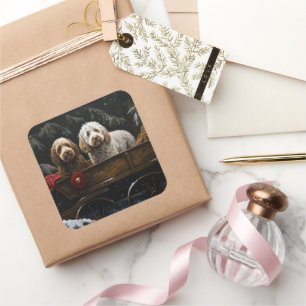 Cockapoo Snowy Sleigh Christmas Decor Square Sticker