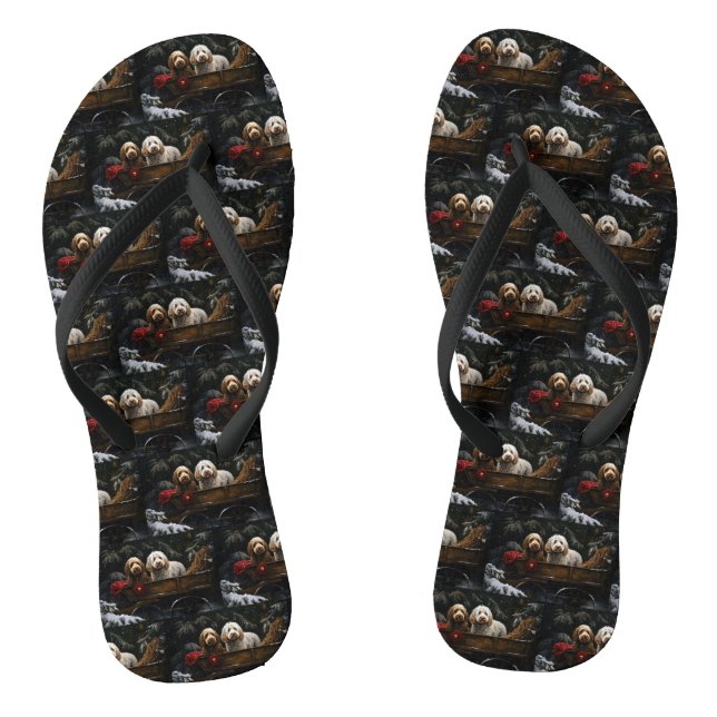 Cockapoo Snowy Sleigh Christmas Decor   Thongs (Footbed)