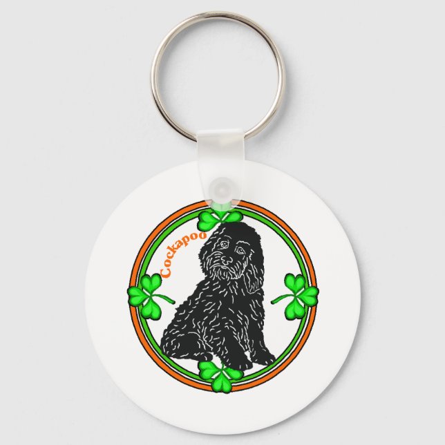 Cockapoo St Patrick's Day Key Ring (Front)