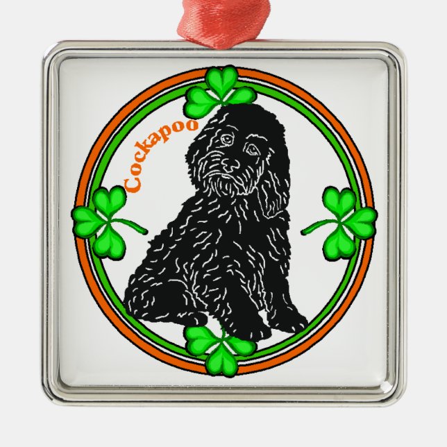 Cockapoo St Patrick's Day Metal Tree Decoration (Front)