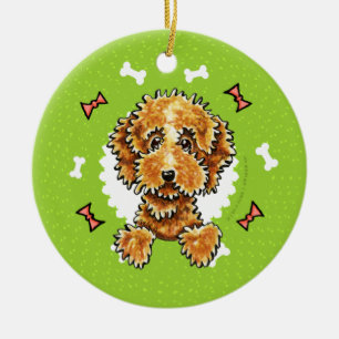 Cockapoo Tan Dog Bones Christmas Wreath Ceramic Tree Decoration