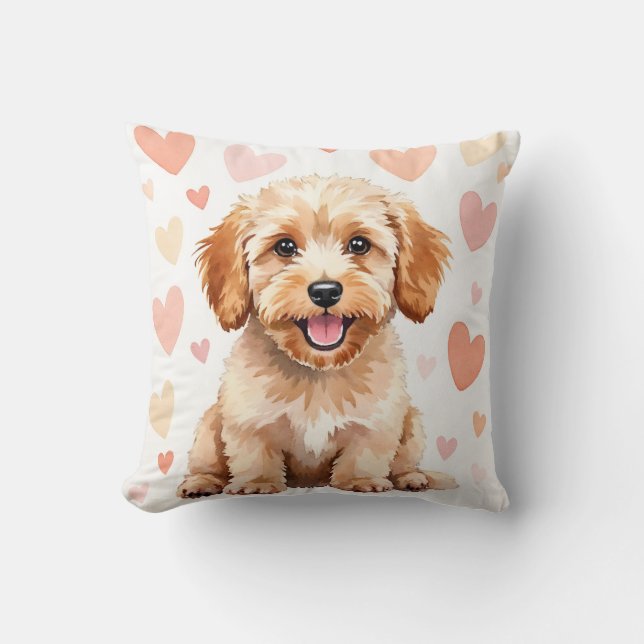 Cockapoo Watercolor Heart Pattern Art Cushion (Front)