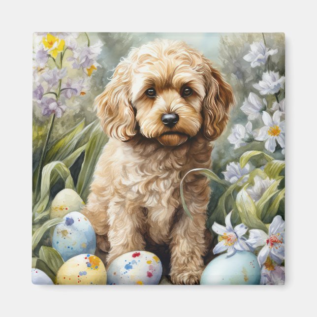 Cockapoo with Easter Eggs Holiday  Magnet (Front)