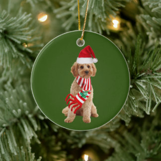 Cockapoo With Hat Scaft Christmas Ceramic Ornament