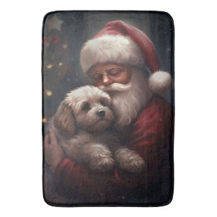 Cockapoo With Santa Claus Festive Christmas  Bath Mat