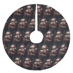 Cockapoo With Santa Claus Festive Christmas  Brushed Polyester Tree Skirt