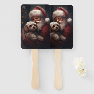 Cockapoo With Santa Claus Festive Christmas Hand Fan