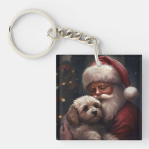 Cockapoo With Santa Claus Festive Christmas  Key Ring