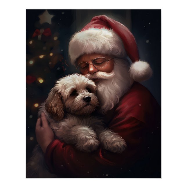 Cockapoo With Santa Claus Festive Christmas  Poster (Front)
