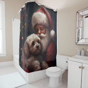 Cockapoo With Santa Claus Festive Christmas Shower Curtain