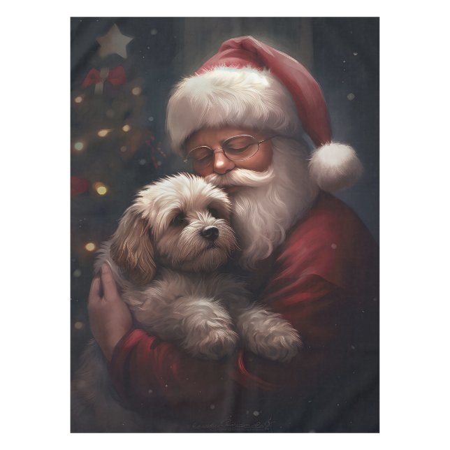 Cockapoo With Santa Claus Festive Christmas  Tablecloth (Front)