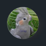 Cockatiel 6 Cm Round Badge<br><div class="desc">Grey is a curious cockatiel that will leave you awning for more. :)</div>