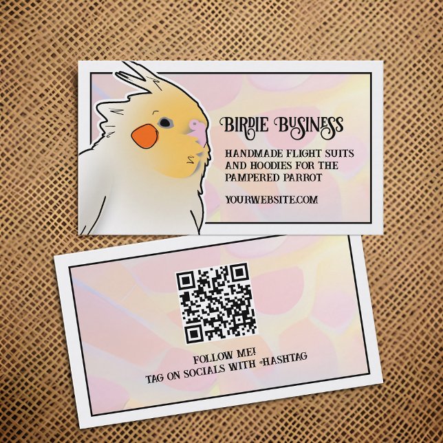 Cockatiel Bird Breeder Parrot Toy Social Media QR Business Card (Cute cockatiel business cards with QR code)