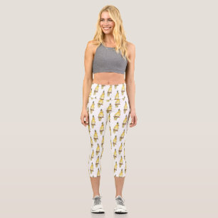 Cockatiel bird cartoon illustration capri leggings