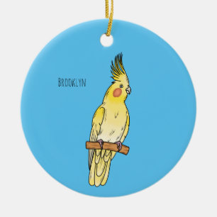 Cockatiel bird cartoon illustration ceramic ornament