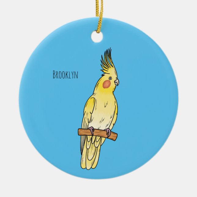 Cockatiel bird cartoon illustration  ceramic ornament (Front)