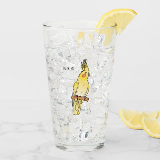 Cockatiel bird cartoon illustration  glass (Back Ice)