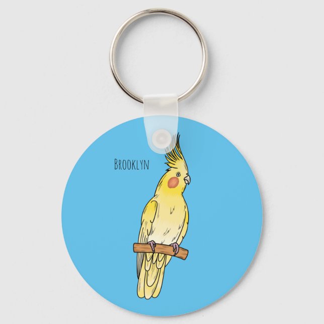 Cockatiel bird cartoon illustration  key ring (Front)
