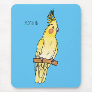 Cockatiel bird cartoon illustration mouse pad