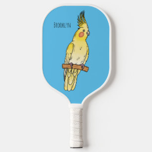 Cockatiel bird cartoon illustration pickleball paddle