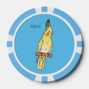 Cockatiel bird cartoon illustration  poker chips