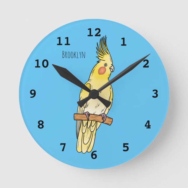 Cockatiel bird cartoon illustration  round clock (Front)